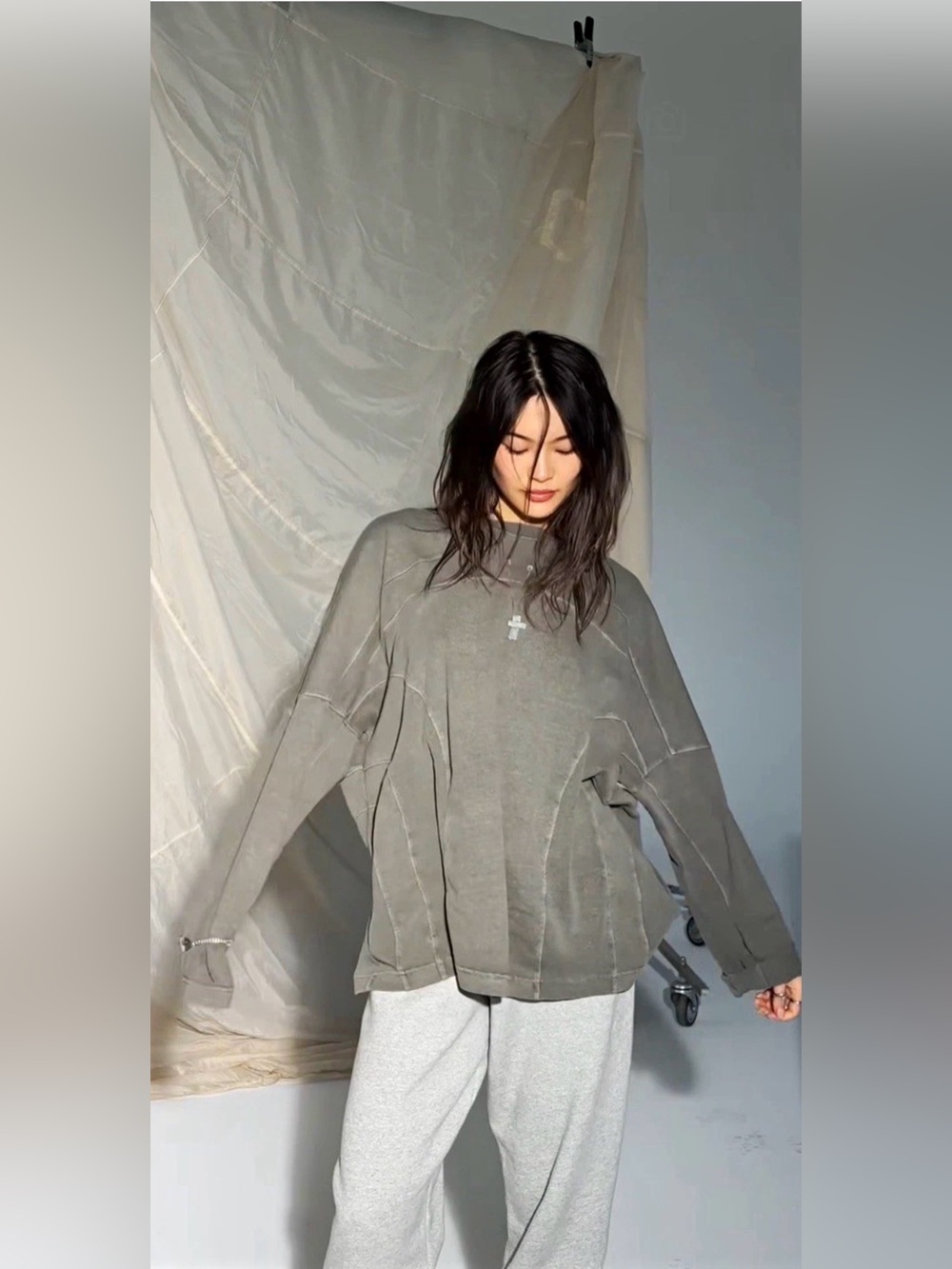 JOAH BROWN 🩶 Vintage Panel Long Sleeve Haze Cotton S/M Oversized 🪷 Pristine! - Picture 4 of 15